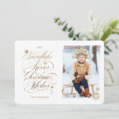 Snowflake Kiss kerstkreet Gold Script Feestdagenkaart (Staand voorkant)