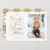 Snowflake Kiss kerstkreet Gold Script Feestdagenkaart (Voorkant / Achterkant)