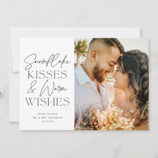 Snowflake Kisses Pas getrouwd Christmas Three 3 Fo Feestdagenkaart (Voorkant)