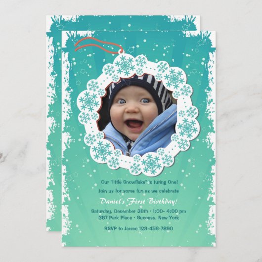 Snowflake Label Fotouitnodiging Kaart (Voorkant / Achterkant)