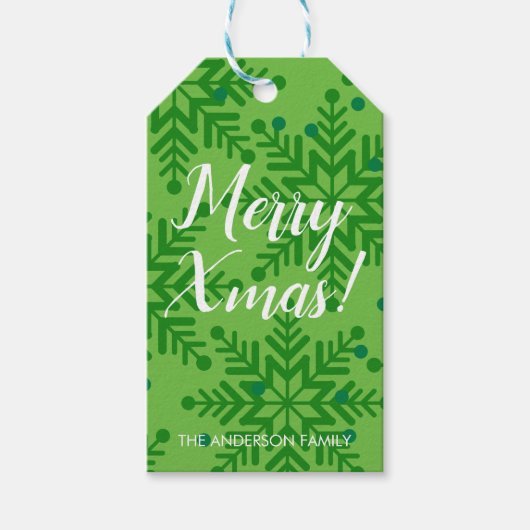 Snowflake Label kerstgroen Cadeaulabel (Voorkant)