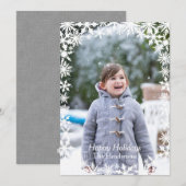 Snowflake Lace Photo Holiday Card Feestdagenkaart (Voorkant / Achterkant)