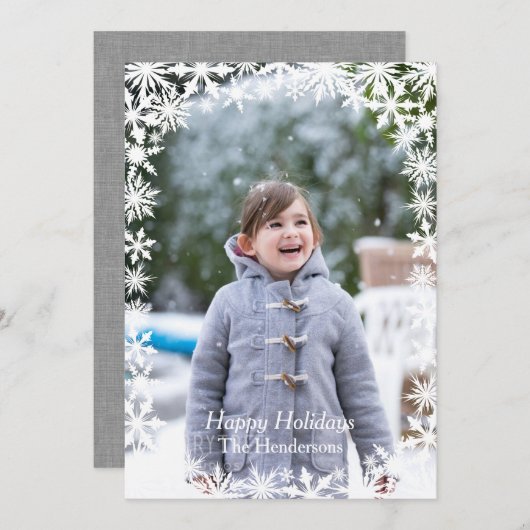 Snowflake Lace Photo Holiday Card Feestdagenkaart (Voorkant / Achterkant)