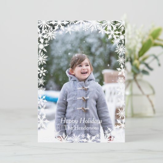 Snowflake Lace Photo Holiday Card Feestdagenkaart (Staand voorkant)