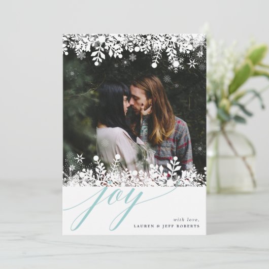 Snowflake Lijst Vakantie Fotokaart | ijs Feestdagenkaart (Staand voorkant)