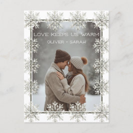 Snowflake Love houdt ons warm paar foto Feestdagenkaart