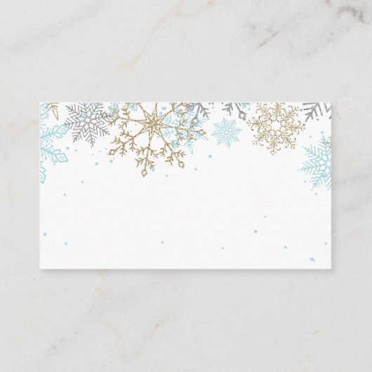 Snowflake luier Raffle Blue Gold Glitter Informatiekaartje (Achterkant)