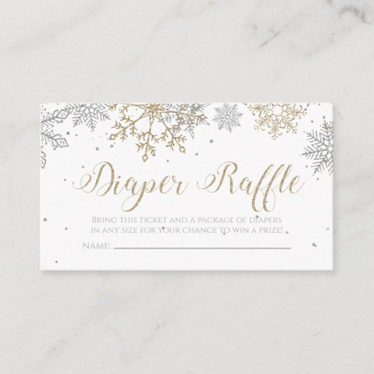 Snowflake, luier Raffle Silver Gold Glitter Informatiekaartje (Voorkant)