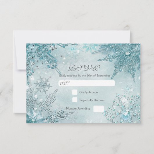 Snowflake Magic Winter Wonderland RSVP-kaart RSVP Kaartje (Voorkant)