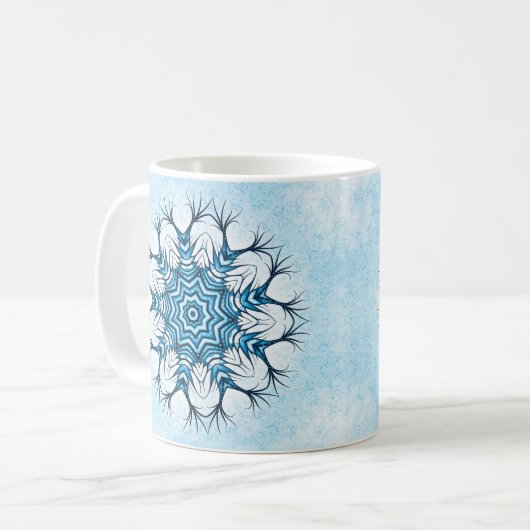 Snowflake Mandala in Blue Winter Abstract Art Koffiemok (Voorkant links)