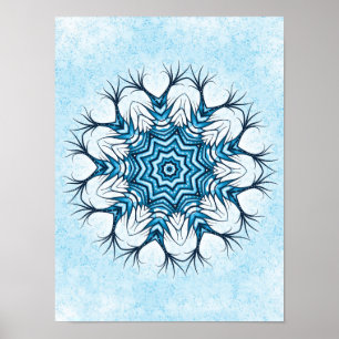 Snowflake Mandala in Blue Winter Abstract Art Poster