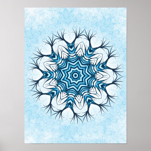 Snowflake Mandala in Blue Winter Abstract Art Poster (Voorkant)