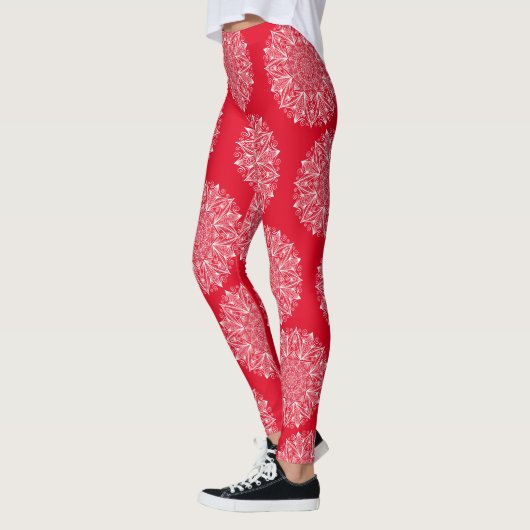 Snowflake Mandala Red en White Winter Pattern Leggings (Links)