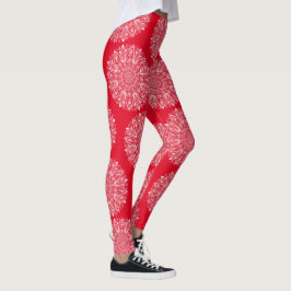 Snowflake Mandala Red en White Winter Pattern Leggings