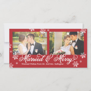 Snowflake Married en Merry 2-Photo Holiday Card Feestdagenkaart