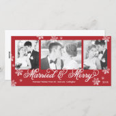 Snowflake Married en Merry 3-Photo Holiday Kaart (Voorkant / Achterkant)