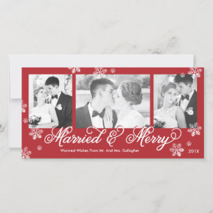 Snowflake Married en Merry 3-Photo Holiday Kaart