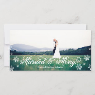Snowflake Married en Merry Full Bleed Holiday Feestdagenkaart