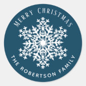 Snowflake Merry Christmas Holiday Blue  Ronde Sticker (Voorkant)