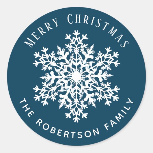 Snowflake Merry Christmas Holiday Blue  Ronde Sticker (Voorkant)