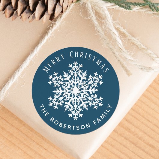 Snowflake Merry Christmas Holiday Blue  Ronde Sticker