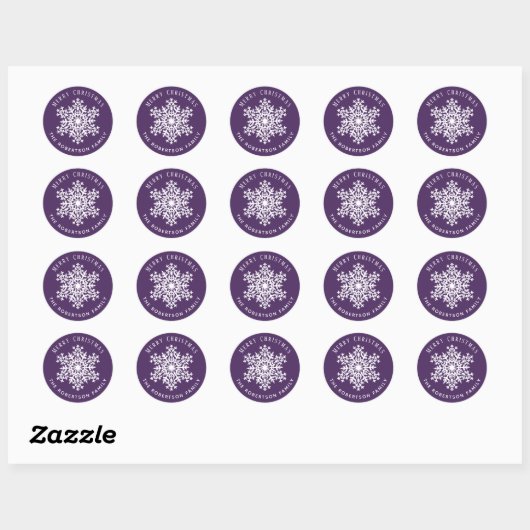 Snowflake Merry Christmas Holiday Purple Ronde Sticker (Vel)