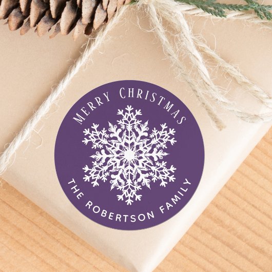 Snowflake Merry Christmas Holiday Purple Ronde Sticker