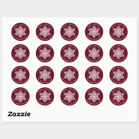 Snowflake Merry Christmas Holiday Red  Ronde Sticker (Vel)