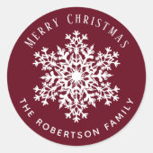 Snowflake Merry Christmas Holiday Red  Ronde Sticker (Voorkant)