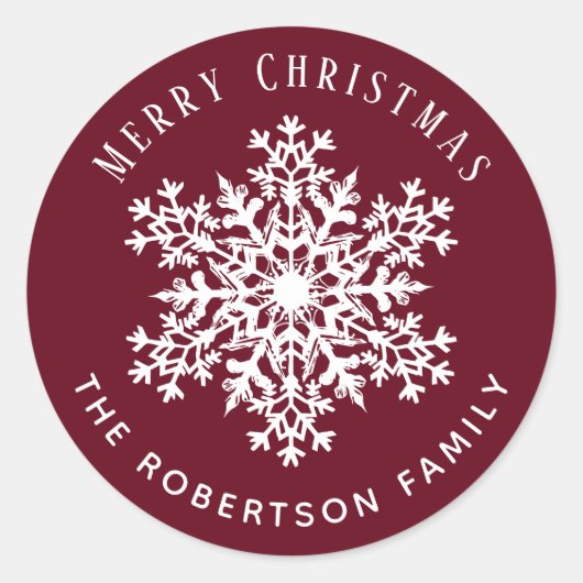 Snowflake Merry Christmas Holiday Red  Ronde Sticker (Voorkant)