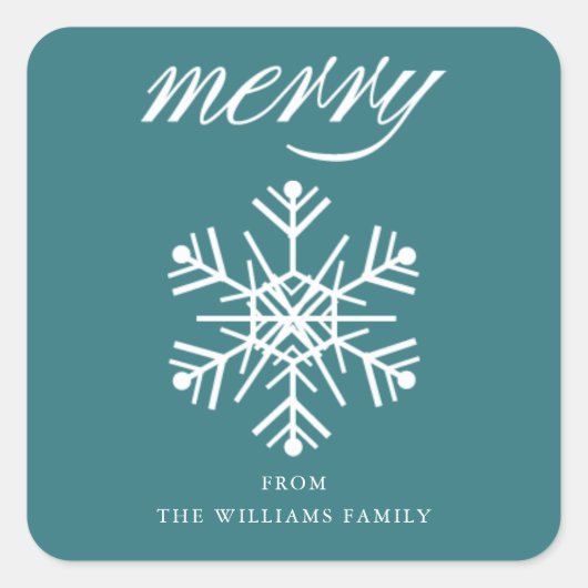 Snowflake Merry Kerstblauw Vierkante Sticker (Voorkant)
