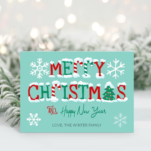 Snowflake Merry kerstboom Typografie Feestdagenkaart