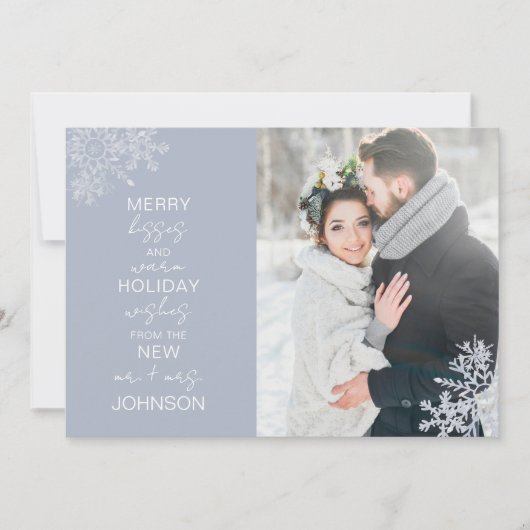 Snowflake Merry Kisses Warm Wishes 2 Foto Feestdagenkaart (Voorkant)