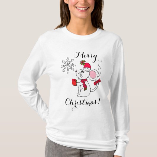 Snowflake met een prettige kerstmuis t-shirt (Voorkant)