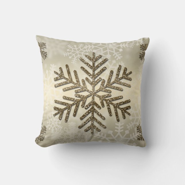 Snowflake met Gold Glitter Kussen (Voorkant)