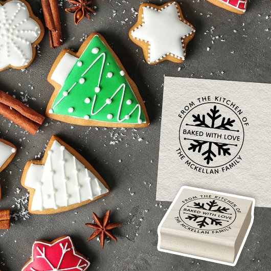 Snowflake met liefdeswinterkerstkoekjes rubberstempel