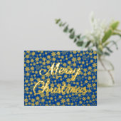 Snowflake met prettig kerstcadeautje blauw folie feestdagen briefkaart (Staand Voorkant)