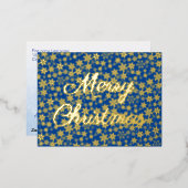 Snowflake met prettig kerstcadeautje blauw folie feestdagen briefkaart (Voorkant / Achterkant)