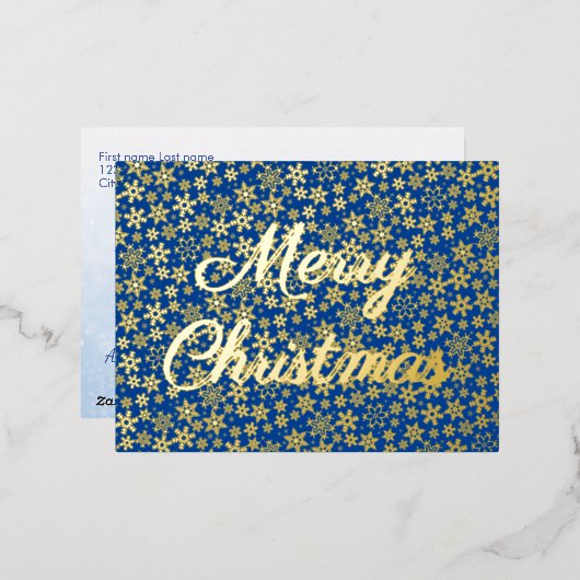 Snowflake met prettig kerstcadeautje blauw folie feestdagen briefkaart (Voorkant / Achterkant)