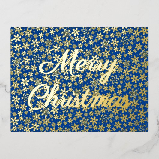 Snowflake met prettig kerstcadeautje blauw folie feestdagen briefkaart (Voorkant)