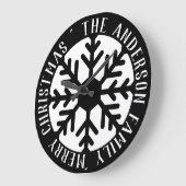 Snowflake Modern Black and White Kerstmis Grote Klok (Hoek)