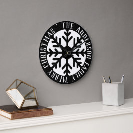 Snowflake Modern Black and White Kerstmis Grote Klok