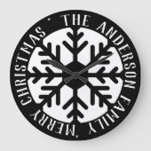 Snowflake Modern Black and White Kerstmis Grote Klok (Voorkant)