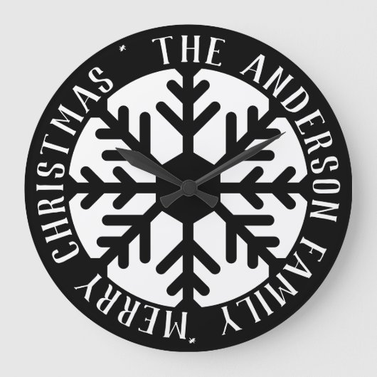 Snowflake Modern Black and White Kerstmis Grote Klok (Voorkant)