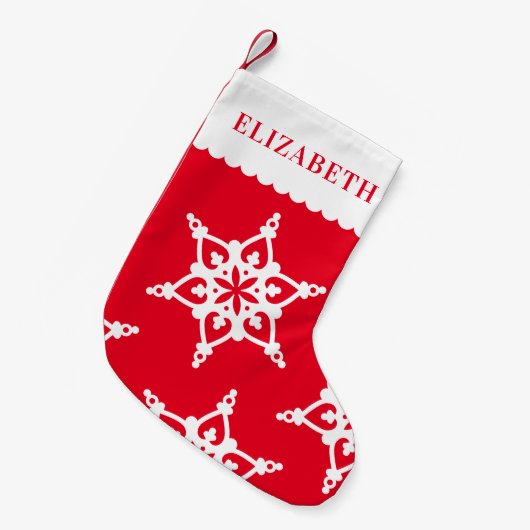 SNOWFLAKE modern schattig patten wit op rood Kleine Kerstsok (Voorkant (Hangend))