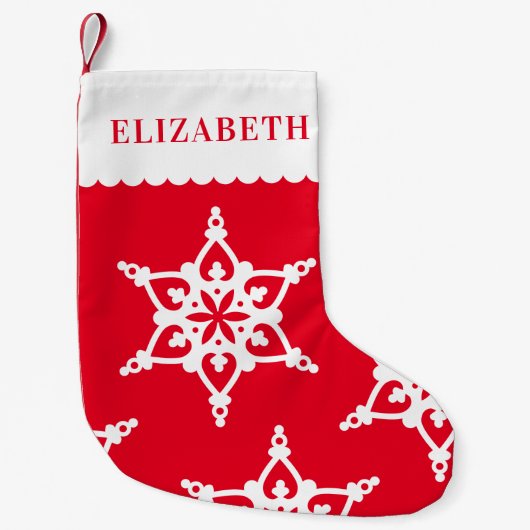 SNOWFLAKE modern schattig patten wit op rood Kleine Kerstsok (Voorkant)