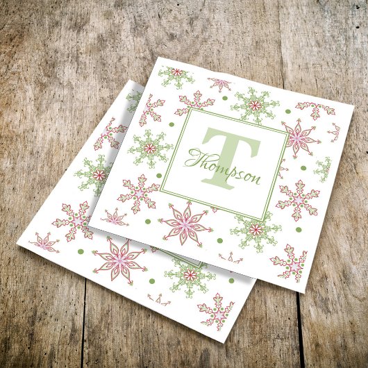 Snowflake Monogram Colorful Holiday Kerstmis Servet