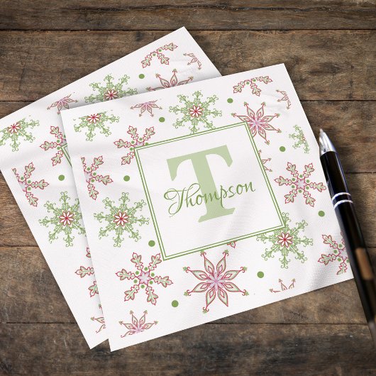 Snowflake Monogram Colorful Holiday Kerstmis Servet