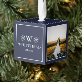 Snowflake Monogram Gehuwd Foto Navy Blue Decoratie