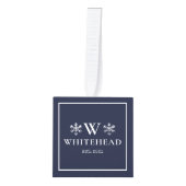Snowflake Monogram Gehuwd Foto Navy Blue Decoratie (Voorkant)